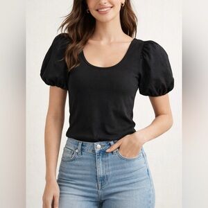 🌸 Old Navy Puff Sleeve Black Top Small Balloon Sleeve Chic Minimal Blouse